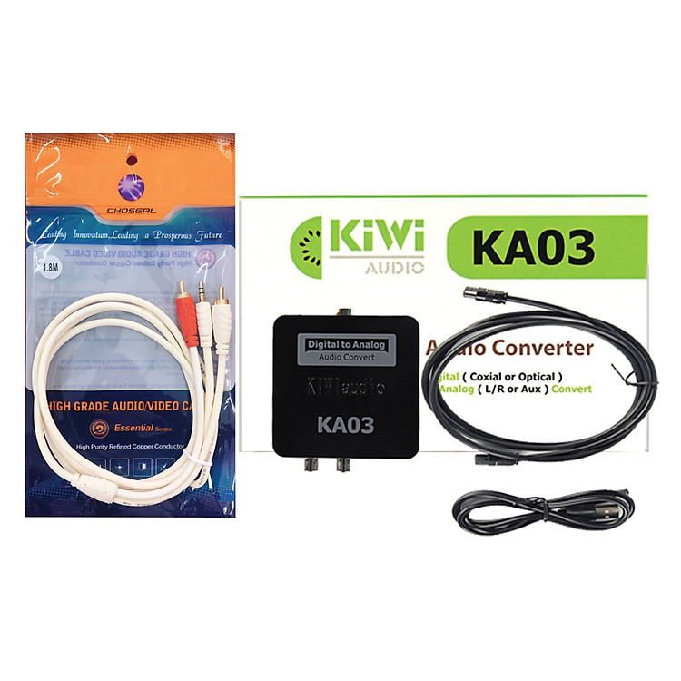 Combo Bộ chuyển quang âm thanh Kiwi KA03 và Dây AV 1 ra 2 (hoa sen) dài 1.8m