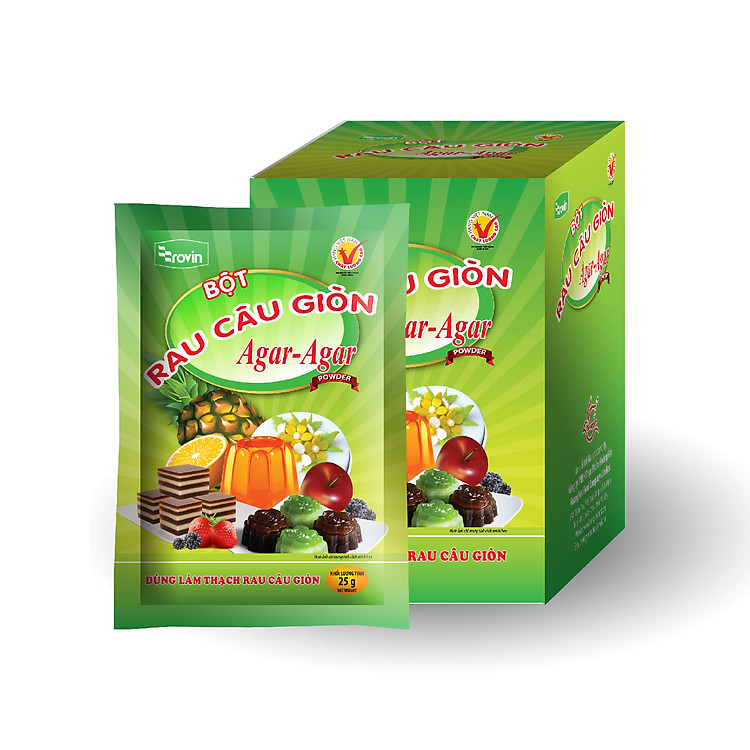 Bột Rau Câu Giòn Agar Rovin (Hộp 10 gói x 25g)