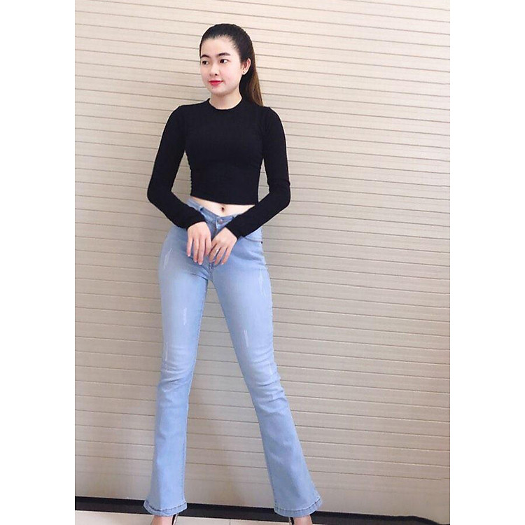 Quần jean nữ ống loe màu xanh ngọc tôn dáng khoe chân dài