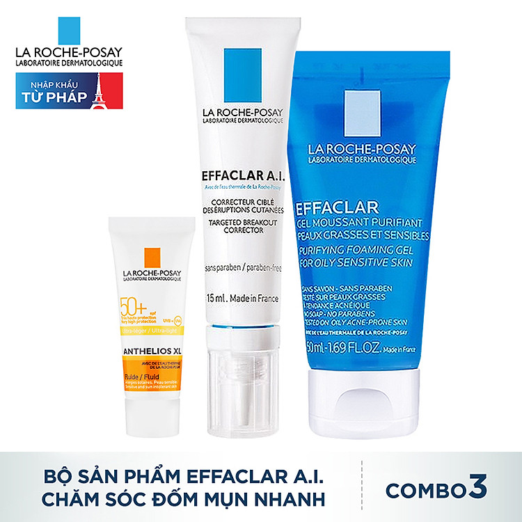Bộ 3 Chăm Sóc Chuyên Biệt Đốm Mụn Hiệu Quả La Roche Posay Effaclar AI+ (15ml + 50m + 3ml)