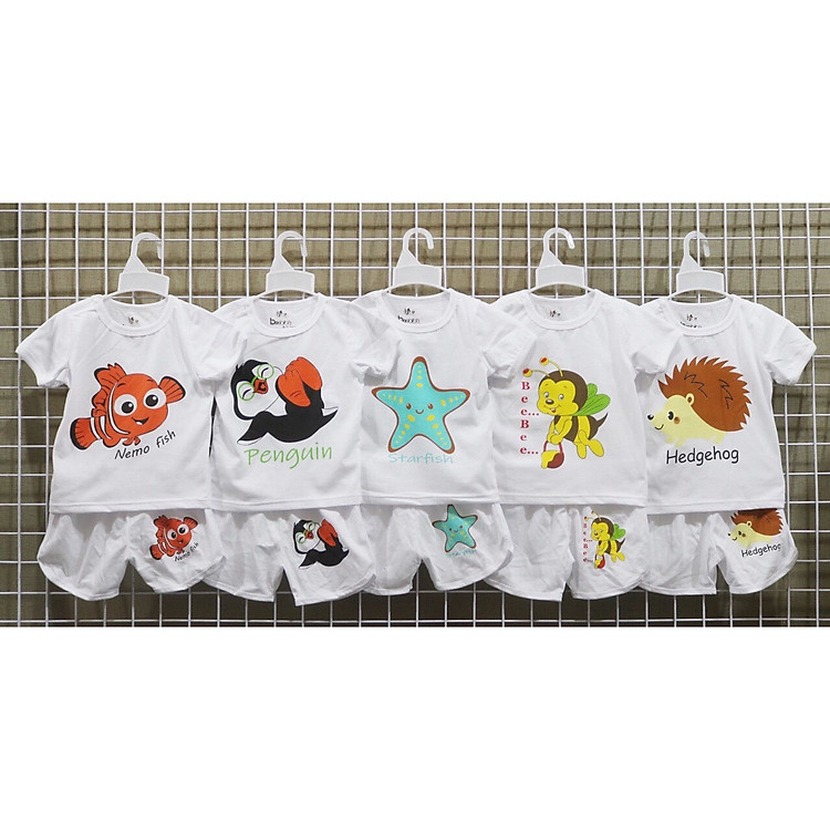 Combo 5 Bộ quần áo tay ngắn quần ngắn màu trắng vải cotton 2 chiều mềm mại đồ cao cấp