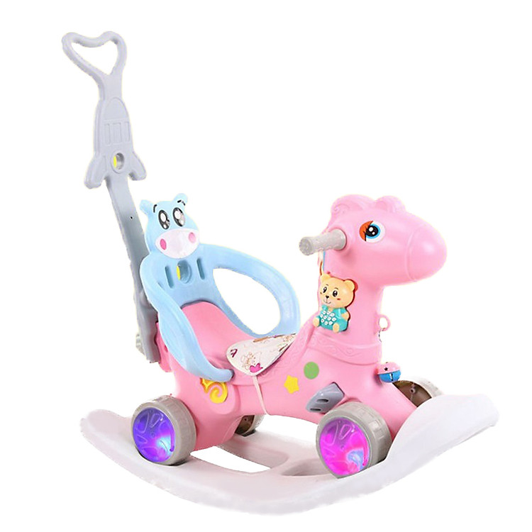 Ngựa bập bênh cho trẻ từ 1 tuổi đến 5 tuổi - có bánh xe và tay đẩy.