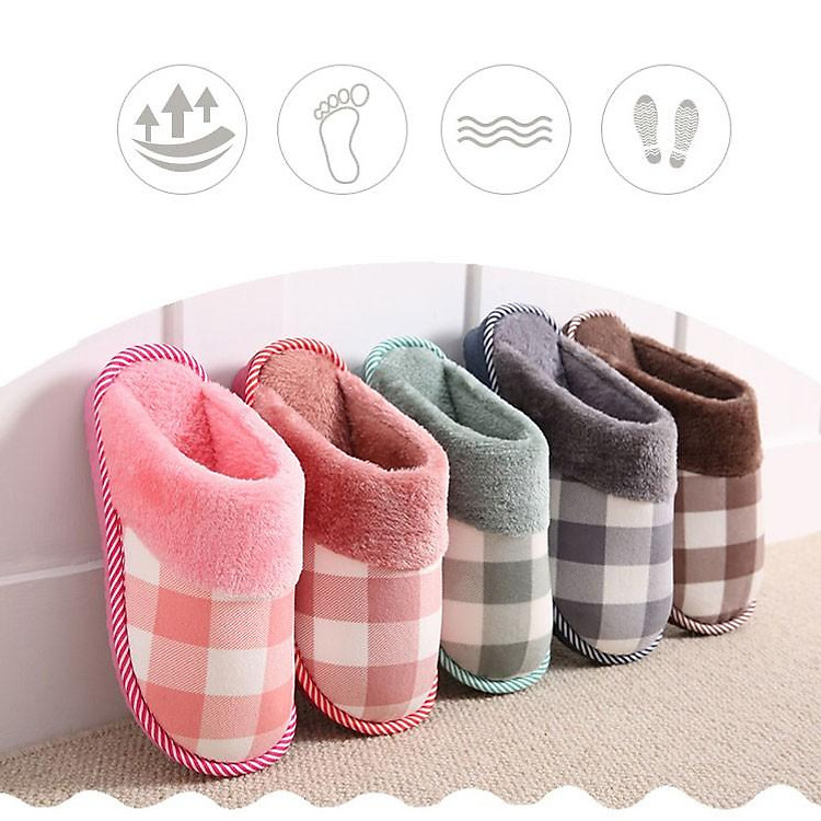 ( SỌC CARO) DÉP BÔNG, DÉP LÔNG, DÉP TRONG NHÀ, DÉP ĐI TRONG NHÀ NỮ NAM MÙA ĐÔNG QUAI NGANG CUTE ĐẾ CAO SU