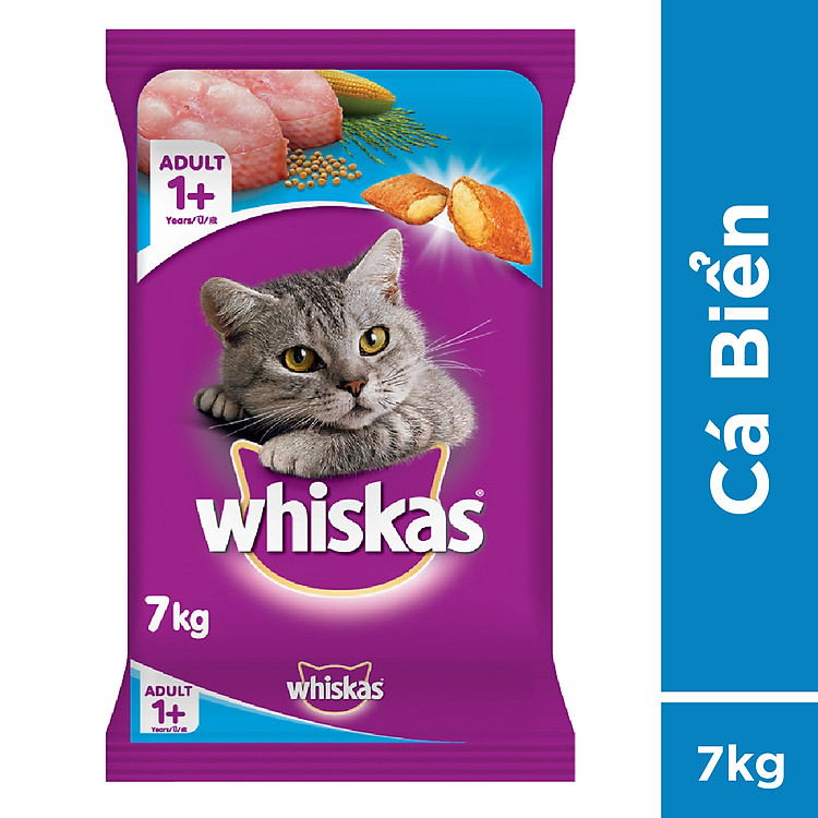 WHISKAS Thức ăn cho mèo lớn dạng hạt vị cá biển 7kg (1 túi)