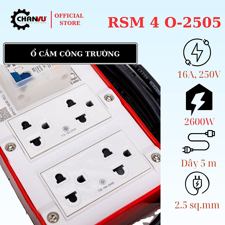 Ổ Cắm Công nghiệp SUNTECH 4 Lỗ Có Nối Đất, Công Suất 2600W, tiêu chuẩn Thái Lan