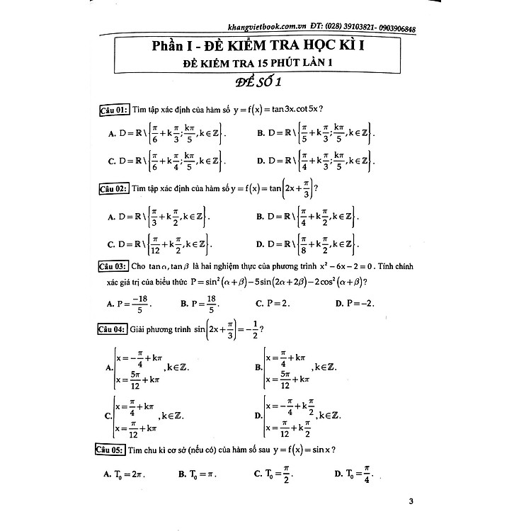 100 Đề Kiểm Tra Định Kì Trắc Nghiệm Toán Lớp 11 - Ảnh 4