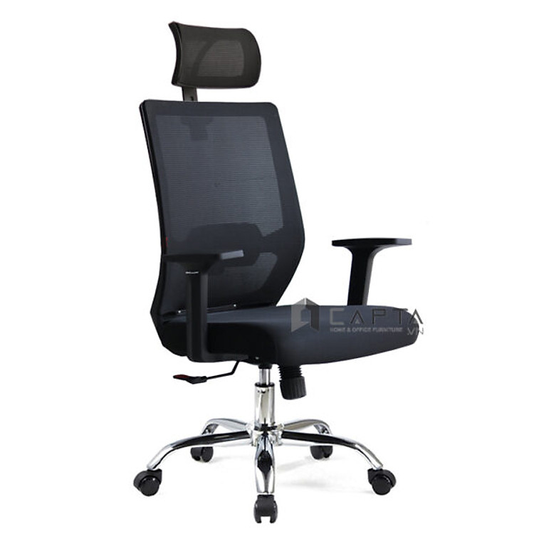 Ghế Trưởng phòng lưng lưới nệm vải có tựa đầu màu đen CM4290-M Nội thất Capta