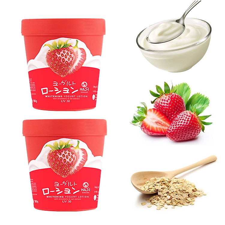 Combo 2 hũ Kem Dưỡng Thể Trắng Da Hasi Chiết xuất Sữa Chua & Dâu - Whitening Yogurt Lotion With Strawberry & Oat Extract