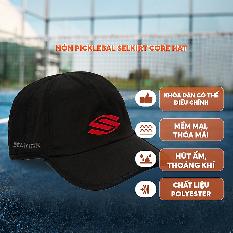 Nón Pickleball Selkirk Core Hat Cao Cấp - Khóa Dán Có Thể Điều Chỉnh - Mền mại Thoải Mái - Hút Ẩm Thoáng Khí