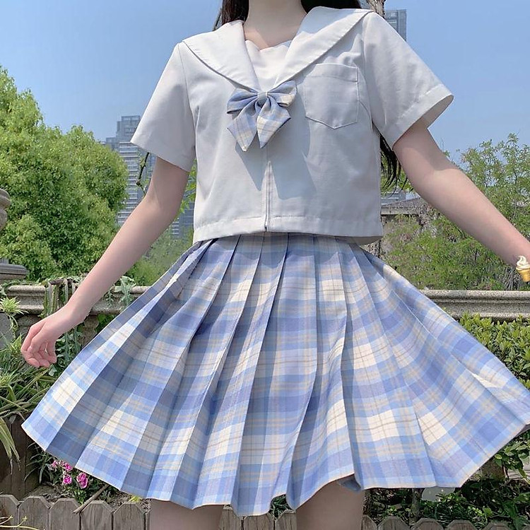 Chân Váy Xếp Ly Lưng Cao Đồng Phục Học Sinh Nhật Bản