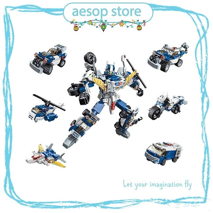 Hộp 6 bộ đồ chơi lắp ráp Robot biến hình - Phương tiện cảnh sát ( 453 chi tiết) Qman 41104