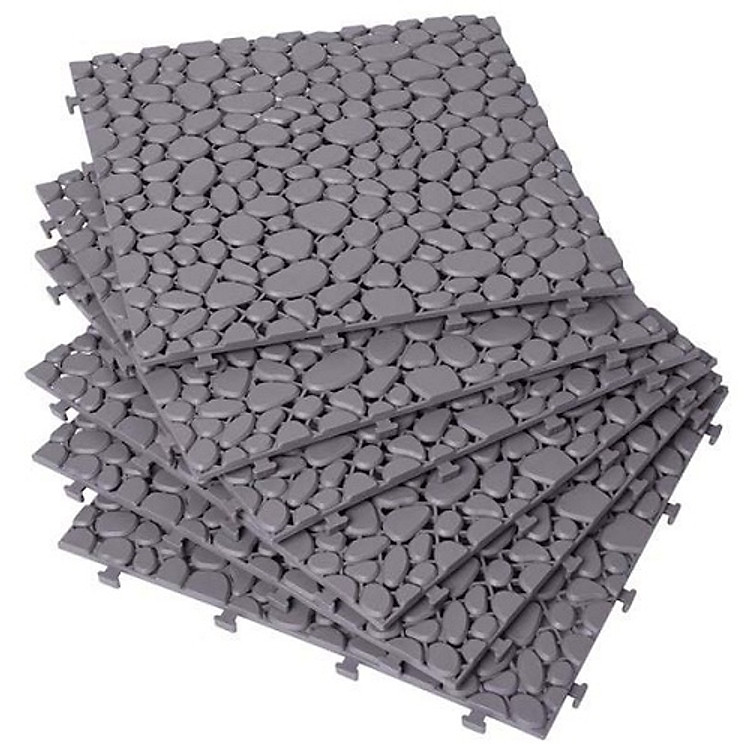 Ván sàn vỉ nhựa xám tự lắp- Plastic Interlocking Deck Tile in Gray (33 miếng)