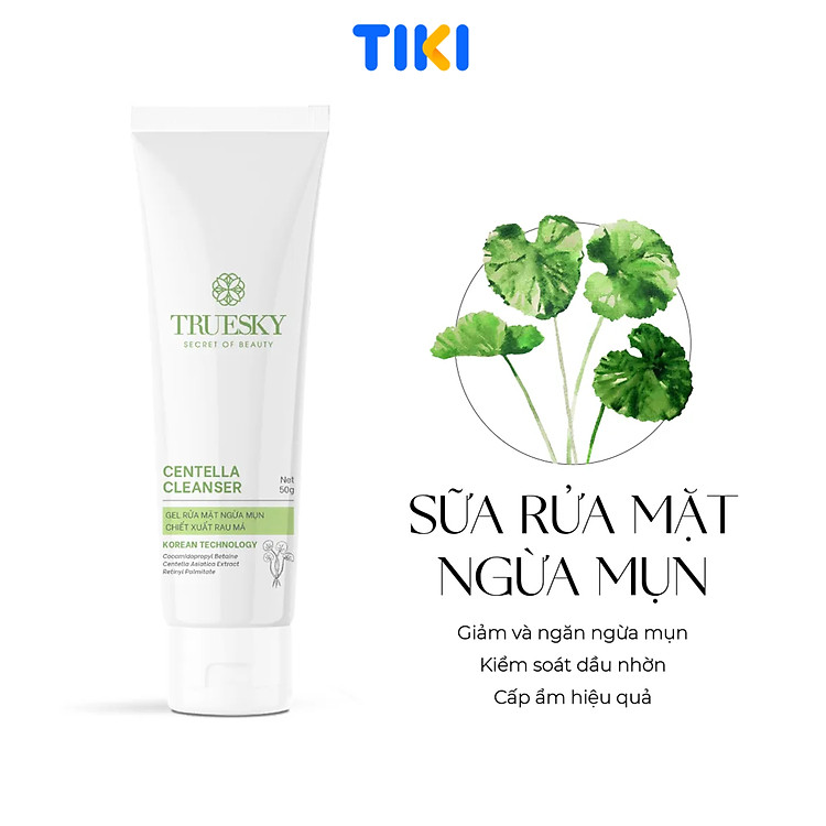Sữa rửa mặt trắng da ngừa mụn Truesky Centella Cleanser 50g chiết xuất rau má