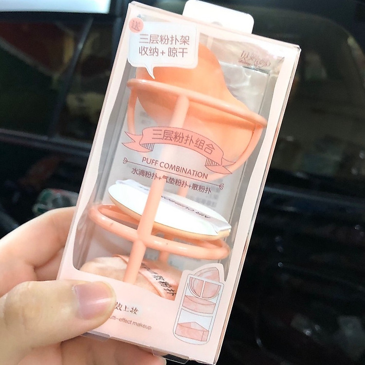 Set 3 mút tán kem nền + bông phấn khô + bông cushion