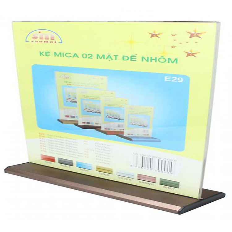 Kệ Mica 2 Mặt A5 Ngang - Đế Lùa Nhôm E34 (Kt:15 x 21cm)