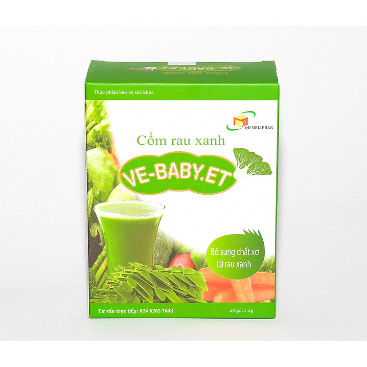 Cốm Rau Xanh VEBABY.ET Giúp Bổ Sung Chất Xơ, Tăng Cường Tiêu Hóa, Giảm Táo Bón Cho Bé Hộp 20 Gói