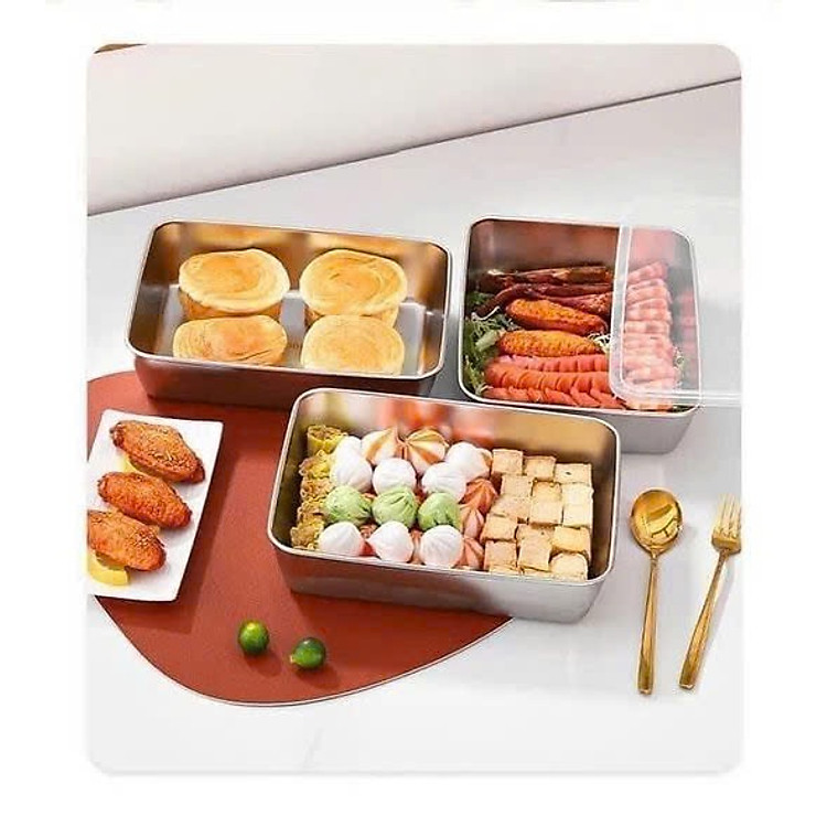 HỘP ĐỰNG THỨC ĂN BẰNG INOX CỠ LỚN CÓ LẮP ĐẬY. - Hàng chính hãng