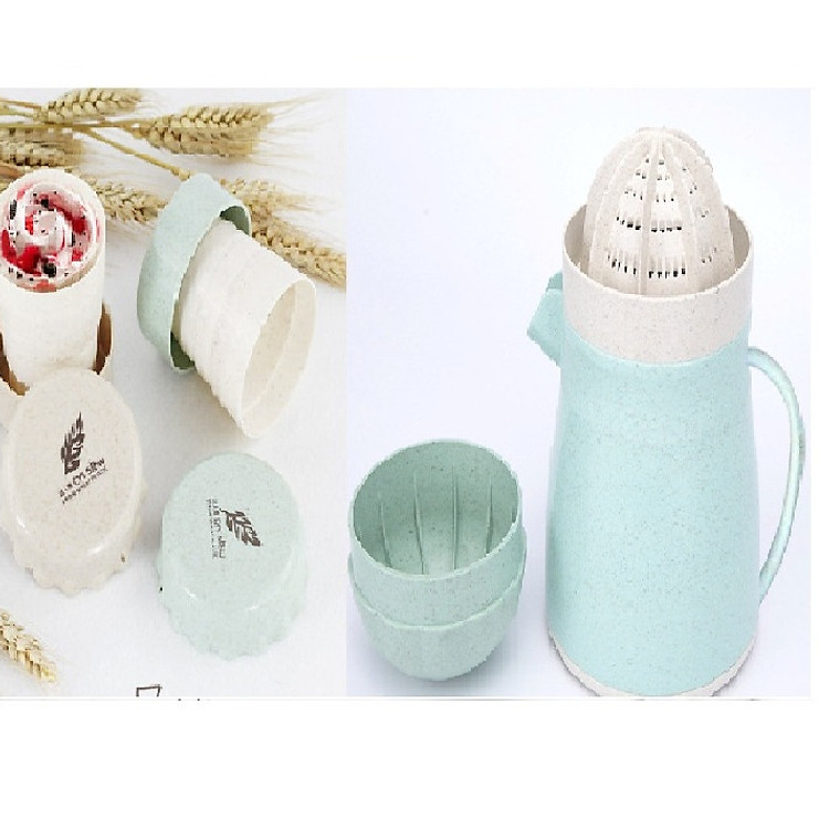 Bộ sản phẩm làm từ thân cây yến mạch thiên nhiên, thân thiên gồm: 1 dụng cụ vắt cam (10.5 x 17 x 8cm) + 2 ly xếp gọn (10.5 x 17 x 8cm) giao màu ngẫu nhiên