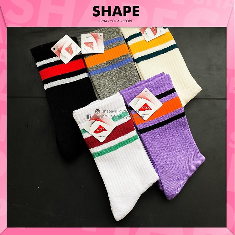 Tất thể thao cao cổ kẻ in logo nhiều màu
