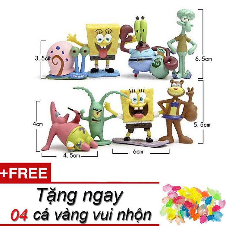 Bộ 08 đồ chơi mô hình phim chú bọt biển tinh nghịch tặng kèm 04 cá vàng vui nhộn
