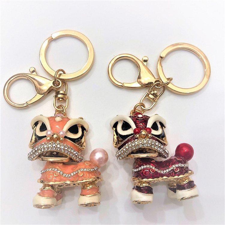 Combo 2 móc khóa mô hình kỳ lân bằng hợp kim cao cấp sang trọng - màu đỏ và hồng cam