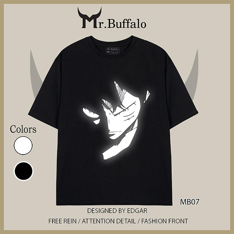 Áo thun Mr.Buffalo unisex form rộng có big size in hình phản quang luffy. MB07