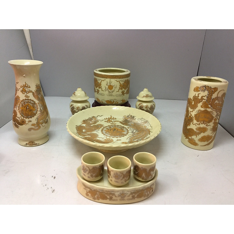 Bộ bát hương thờ ( gốm sứ bát tràng cao cấp) comboo cả bộ + tặng tro đủ bát hương ,tặng nước sái tịnh đồ thờ