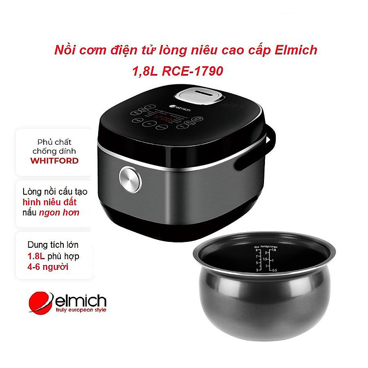 Nồi cơm điện tử Elmich dung tích 1.8L lòng niêu, công suất 900W_hàng chính hãng