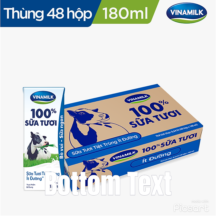 Thùng 48 Hộp Sữa Tươi Tiệt Trùng Vinamilk 100% Ít Đường 180ml