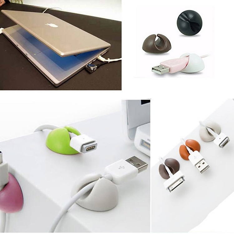 Bộ 10 cái kẹp giữ cố định dây sạc, chuột, phím dán tường, để bàn-Màu Ngẫu nhiên