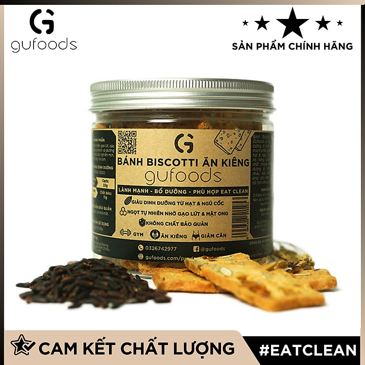Bánh Biscotti nguyên cám thuần chay GUfoods - Lành mạnh, Thơm ngon, Phù hợp Ăn kiêng, Eat clean