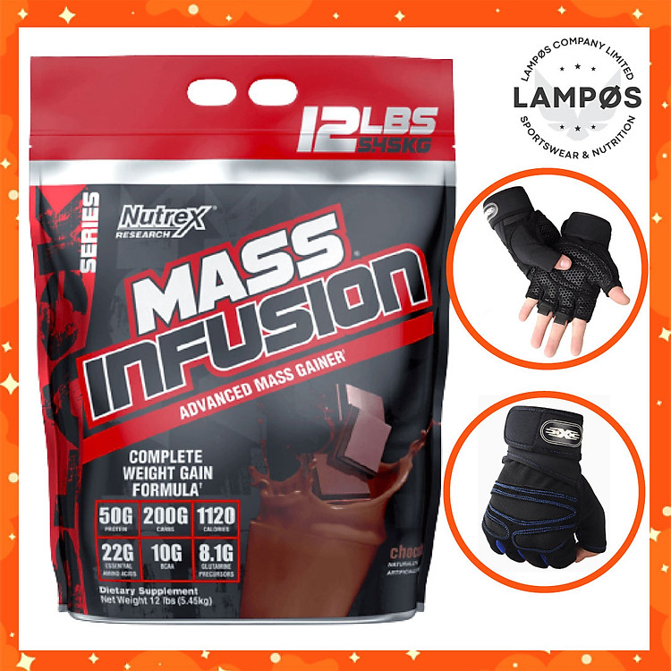 Combo Mass Infusion (vị Chocolate) Sữa tăng cân tăng cơ cao cấp Nutrex - Tặng Găng Tay