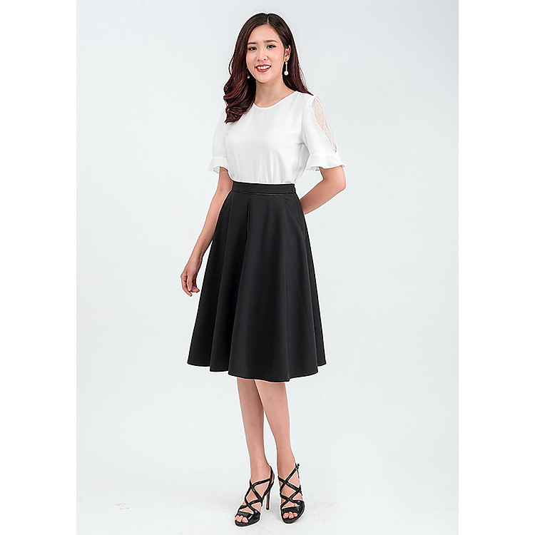 Set áo sơ mi tay phối ren chân váy midi 50401-48202