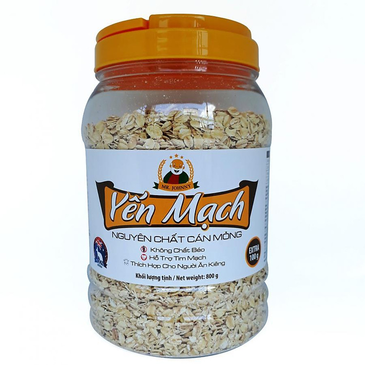 Yến mạch nguyên chất cán mỏng hiệu Mr Johnny 800g - Tặng thêm 100g