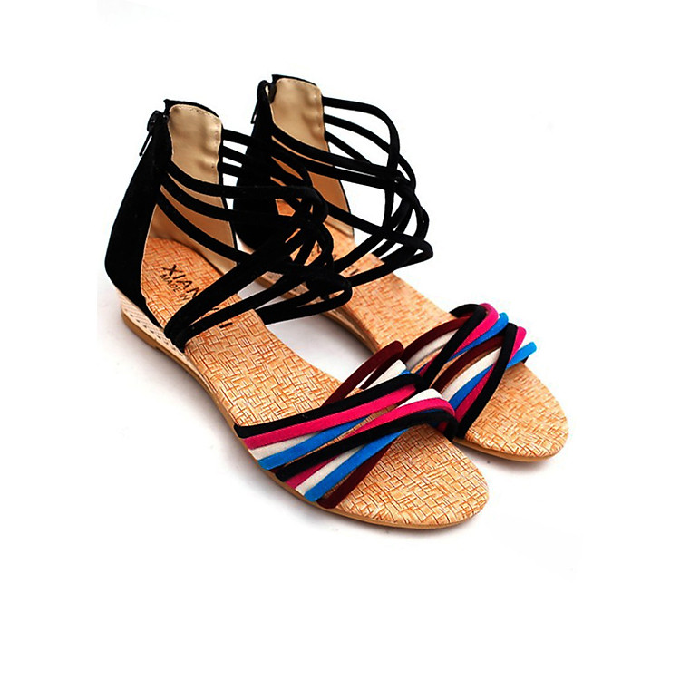 Giày sandal nữ kiểu dây nhiều màu trẻ trung-137 Đen