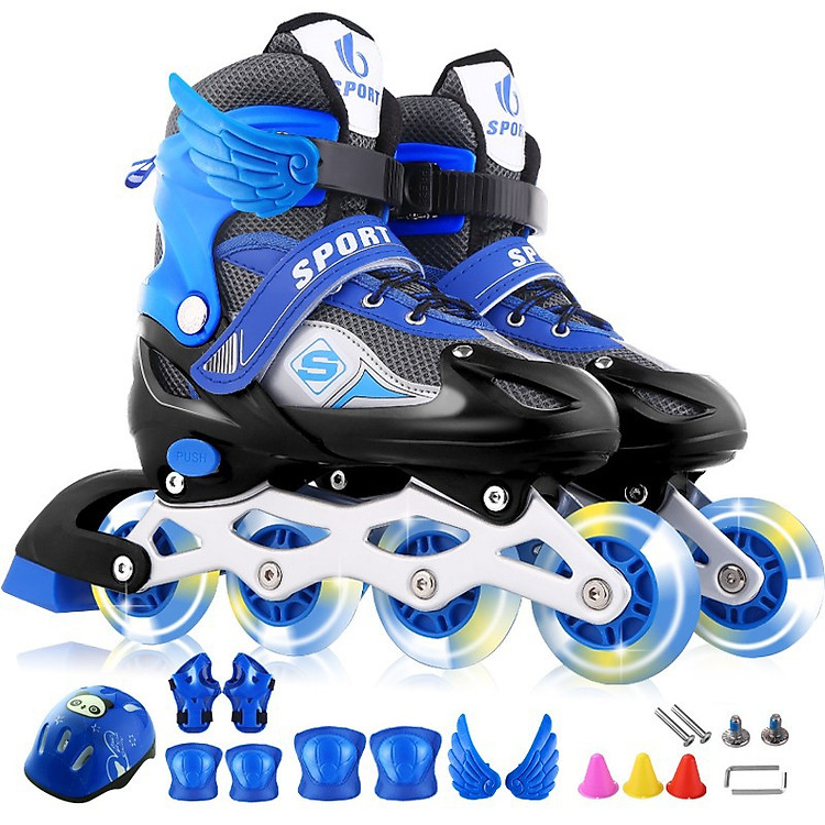 Giày Patin Thời Trang Trẻ Em - Cả 8 Bánh Có Đèn, Đầy Đủ Bảo Hộ Phụ Kiện - TẶNG Kèm Móc Khóa La Bàn Sao Biển Bibotoys