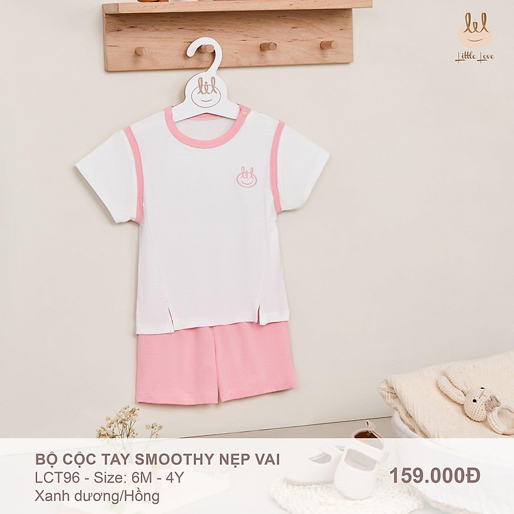 Bộ quần áo cộc tay smoothy kiểu dáng nẹp vai cho trẻ từ 6m-m little love (LCT96)