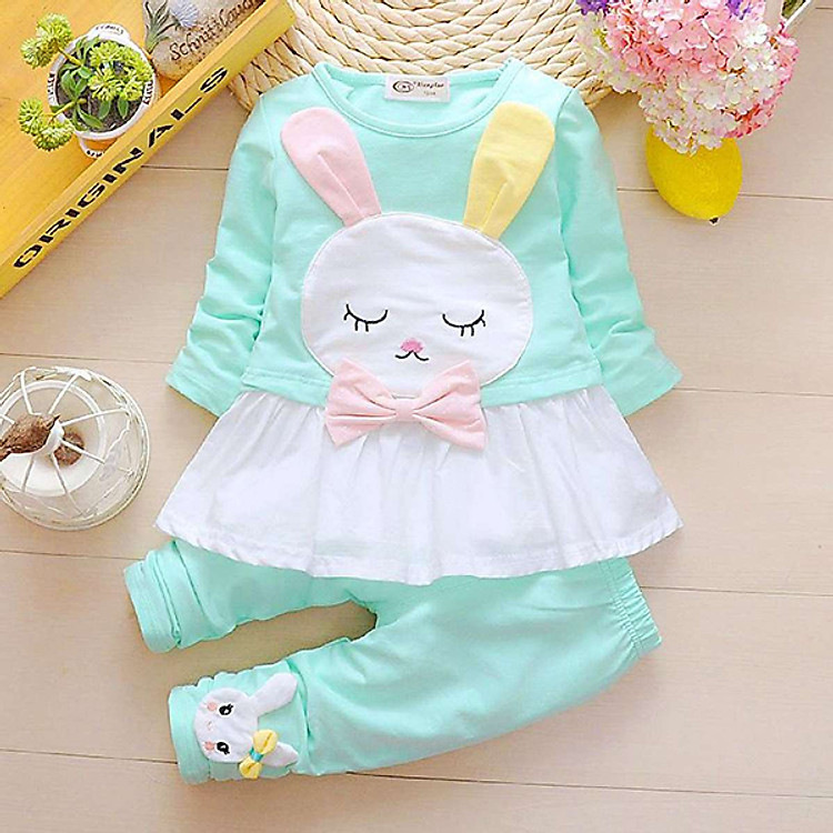 Bộ Quần Áo Mẫu Thỏ Nơ Cho Bé - Chất Da Cá
