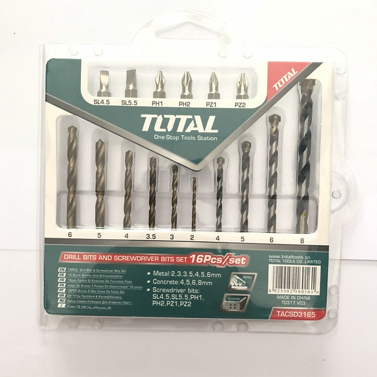 Bộ 16 mũi khoan sắt thép, bê tông và mũi bắn vít Total TACSD3165