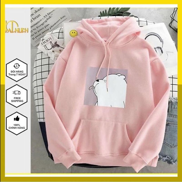 Áo hoodie nam nữ in hình gấu le lưỡi,vải nỉ mềm mịn nón 2 lớp