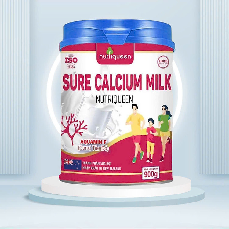 Sữa xương khớp Sure calcium milk tảo đỏ Nutriqueen 900 gam, bổ sung canxi, D3, K2 cho cơ thể