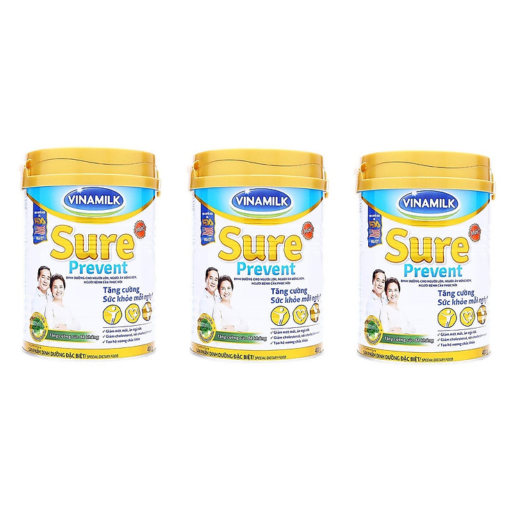 Bộ 3 Lon Sữa bột Vinamilk Sure Prevent Lon 400g