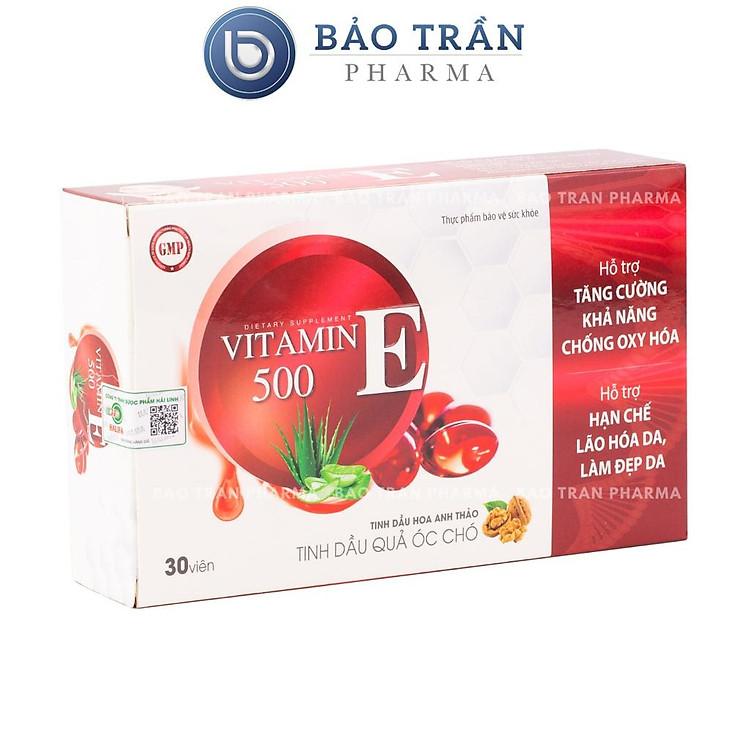 Viên uống Vitamin E đỏ 500mg làm đẹp da, chống lão hóa da (Hộp 30 viên)