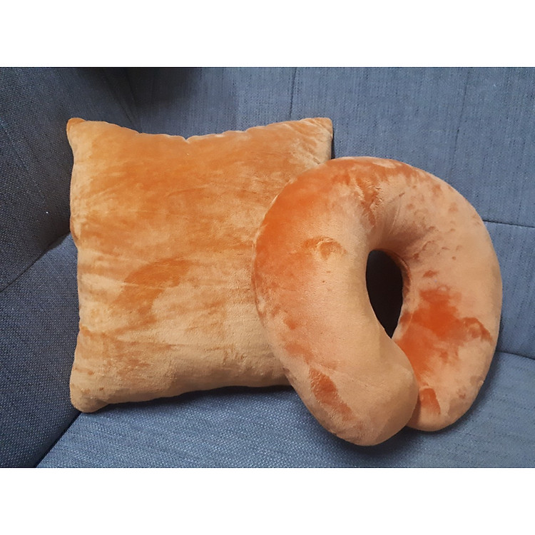 Combo gối tựa lưng văn phòng - gối ngủ trưa chữ u văn phòng có nút bấm - nâu nhạt