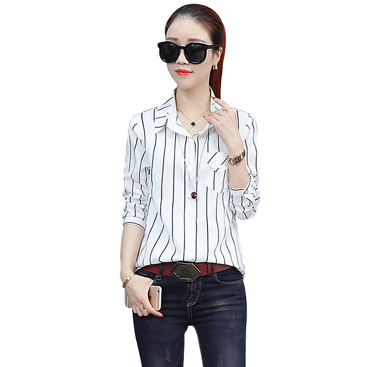 Áo sơ mi nữ sọc phối túi Suny