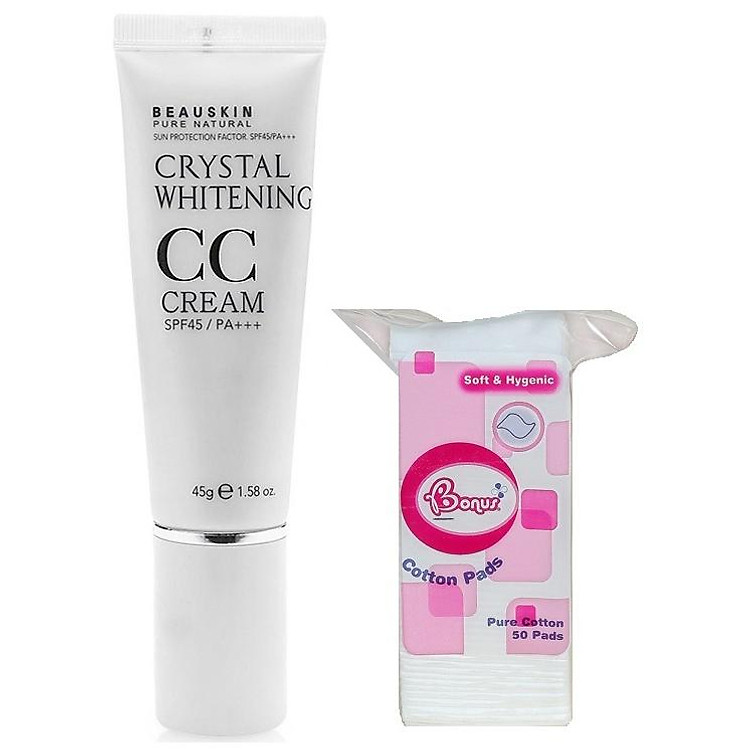 Combo 1 kem nền cc cream siêu mịn che phủ cao Beauskin (45g) + 1 bông tẩy trang (50 miếng)