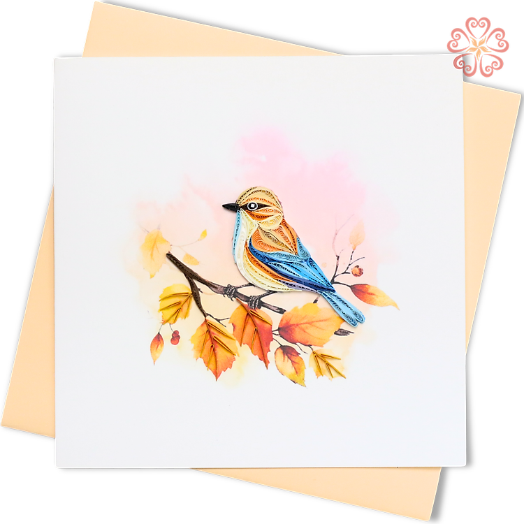 Thiệp Giấy Xoắn Nghệ Thuật - Chú Chim Mùa Thu - Autumn Bird - Animals - 15 x 15 - VN2XM115E14NN