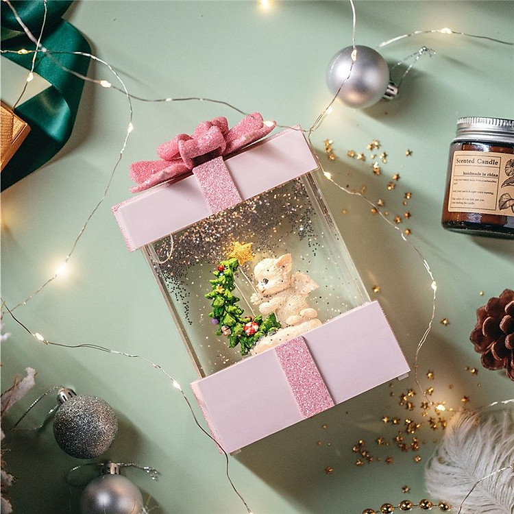 Hộp Nhạc Cầu Tuyết Hộp Quà Tặng Pha Lê Có Đèn Và Nhạc Mèo Thiên Thần