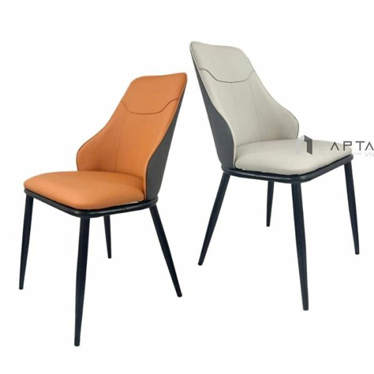 Ghế ăn nệm giả da pvc ECO 47A-P Ghế nhà hàng chân sắt nhập khẩu nệmj giả da PVC kem cam xám đậm dinning chair