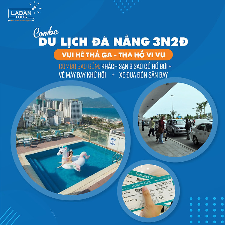Combo du lịch Đà Nẵng 3N2Đ: Vé máy bay khứ hồi - Khách sạn 3 sao hồ bơi - Xe đón sân bay
